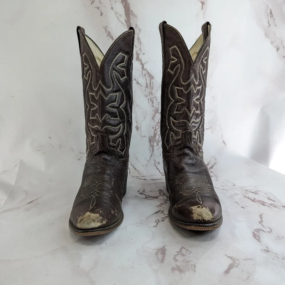 Vintage Cowboy Boots Mens 9.5 Brown Silverado Leather Western USA